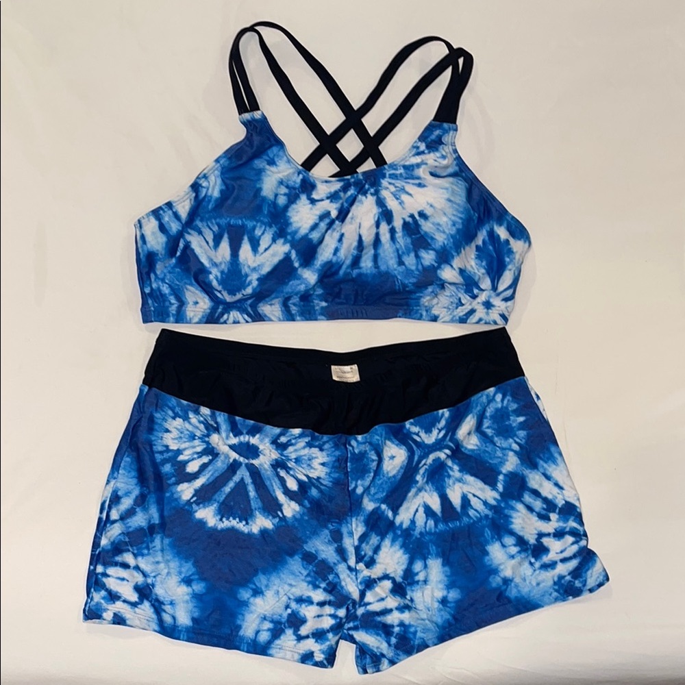 Blue and Black Tie-Dye Bikini Swimwear